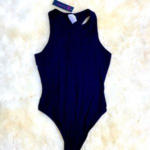 NWT High Neck, Racerback, Thong, Black Bodysuit S